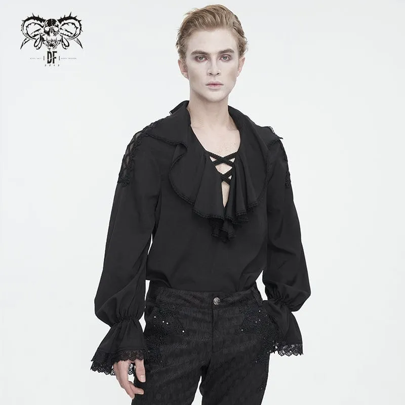 Herren Gothic-Hemd mit Rüschenkragen und Puffärmeln in Schwarz