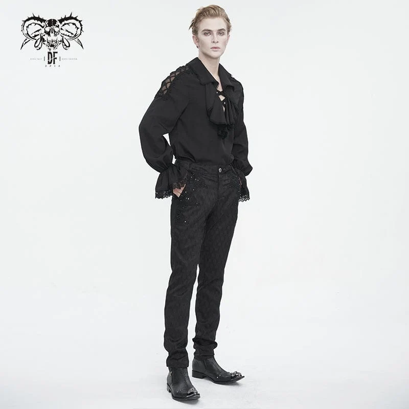 Herren Gothic-Hemd mit Rüschenkragen und Puffärmeln in Schwarz