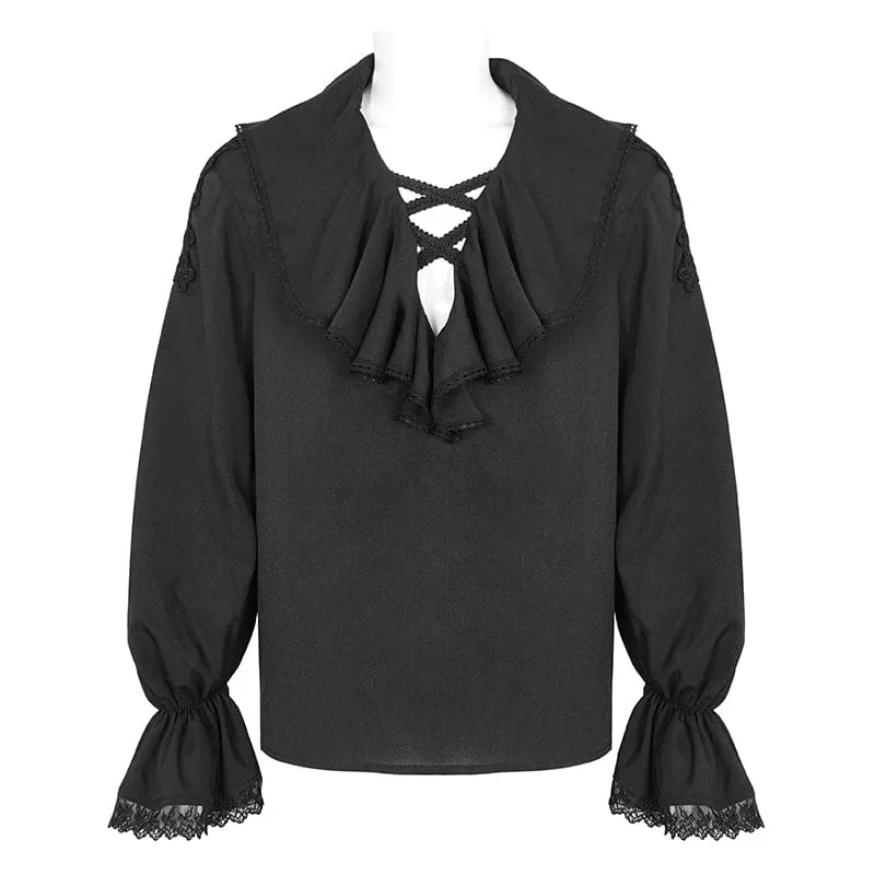 Herren Gothic-Hemd mit Rüschenkragen und Puffärmeln in Schwarz