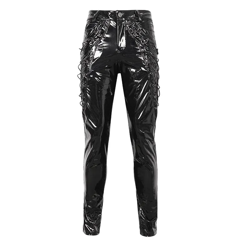 Herren-Punk-Schnürhose aus Lackleder