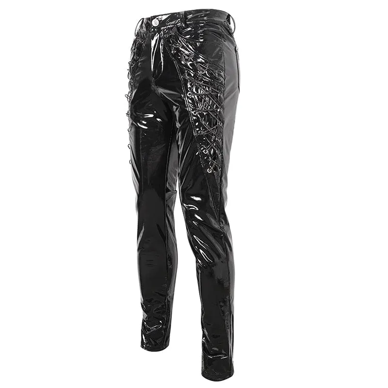 Herren-Punk-Schnürhose aus Lackleder