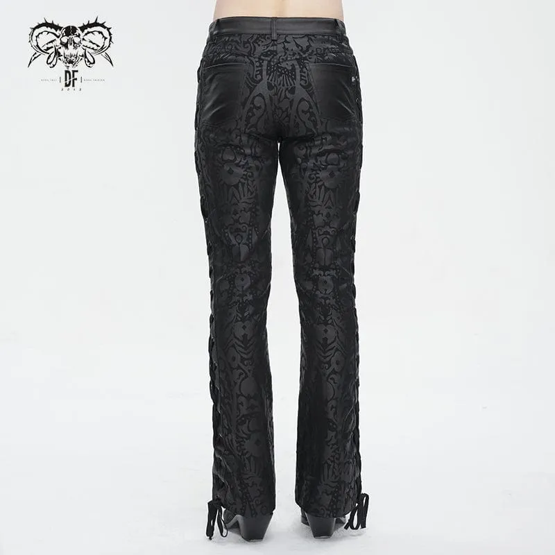 Ausgestellte Hose mit Punk-Schnürung und Totem-Print für Herren