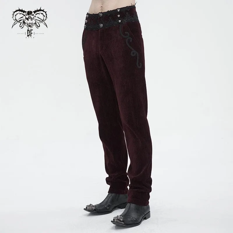 Herren-Gothic-Spitzenspleißhose mit hohem Bund in Rot