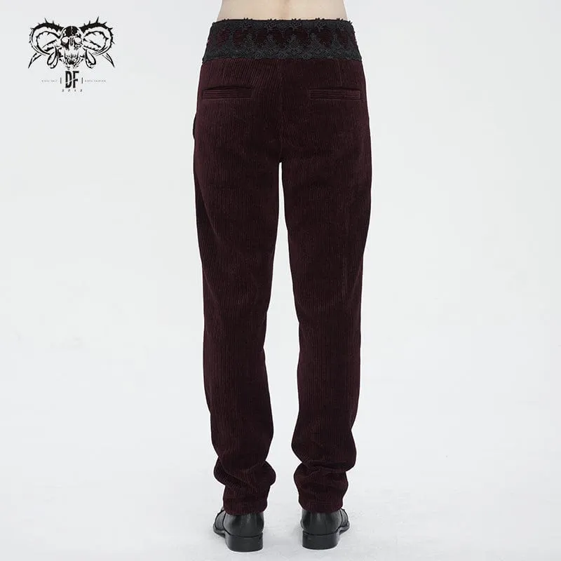 Herren-Gothic-Spitzenspleißhose mit hohem Bund in Rot