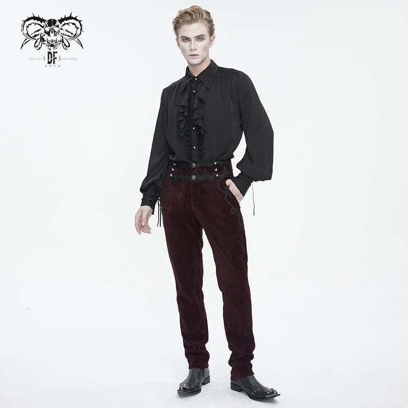 Herren-Gothic-Spitzenspleißhose mit hohem Bund in Rot