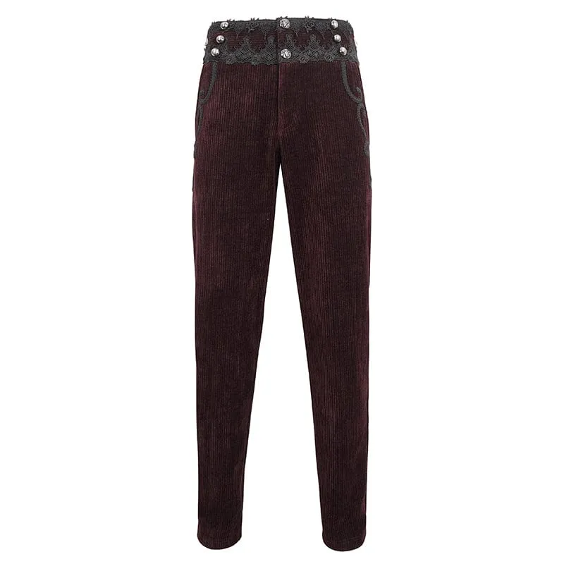 Herren-Gothic-Spitzenspleißhose mit hohem Bund in Rot