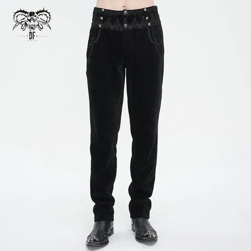 Herren-Gothic-Spitzenspleißhose mit hohem Bund in Schwarz