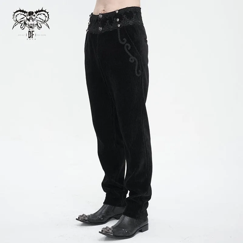 Herren-Gothic-Spitzenspleißhose mit hohem Bund in Schwarz