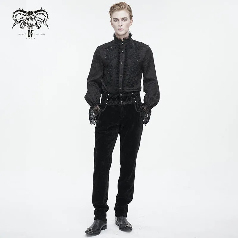 Herren-Gothic-Spitzenspleißhose mit hohem Bund in Schwarz