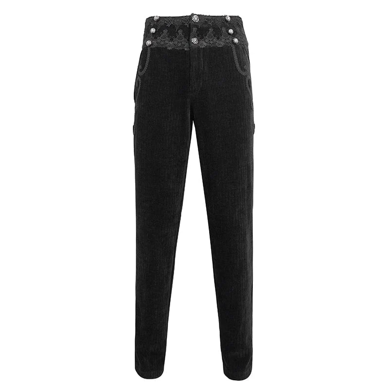Herren-Gothic-Spitzenspleißhose mit hohem Bund in Schwarz