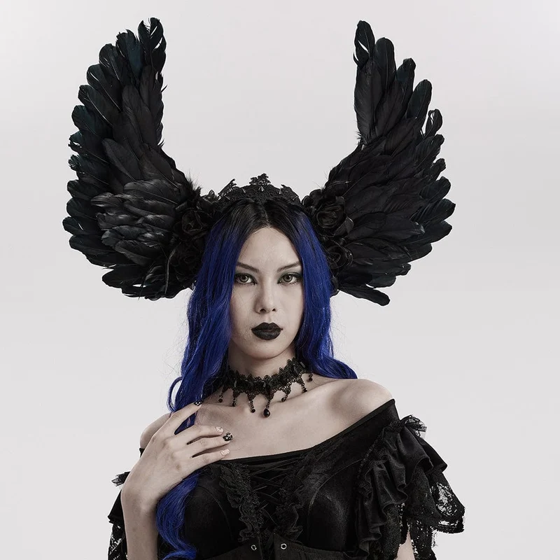 Gothic-Flügel-Kopfbedeckung mit Kunstfedern für Damen