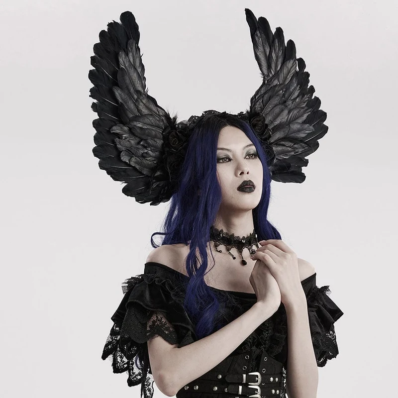 Gothic-Flügel-Kopfbedeckung mit Kunstfedern für Damen