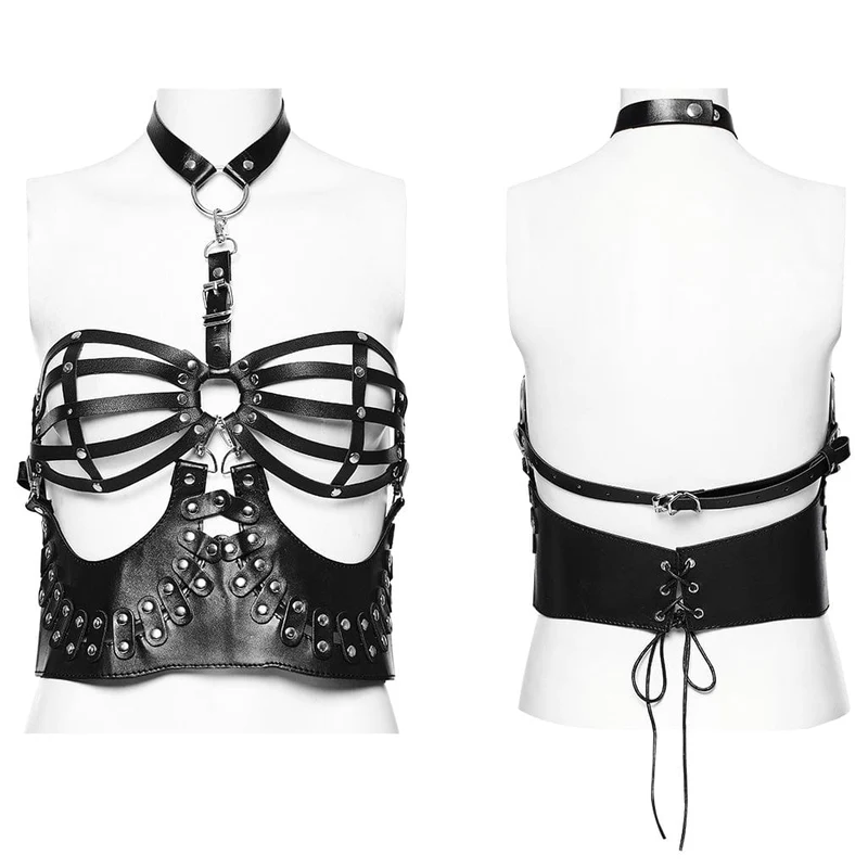 Punk-Dessous für Damen mit abnehmbarem Neckholder aus Kunstleder