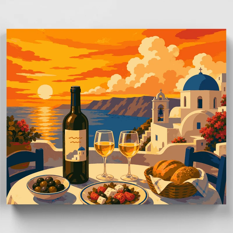 Santorini Dining View - Paint by Numbers Kit