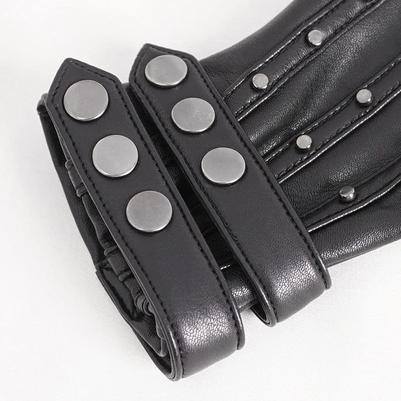 Herren-Halbfingerhandschuhe aus Kunstleder mit Punk-Nieten