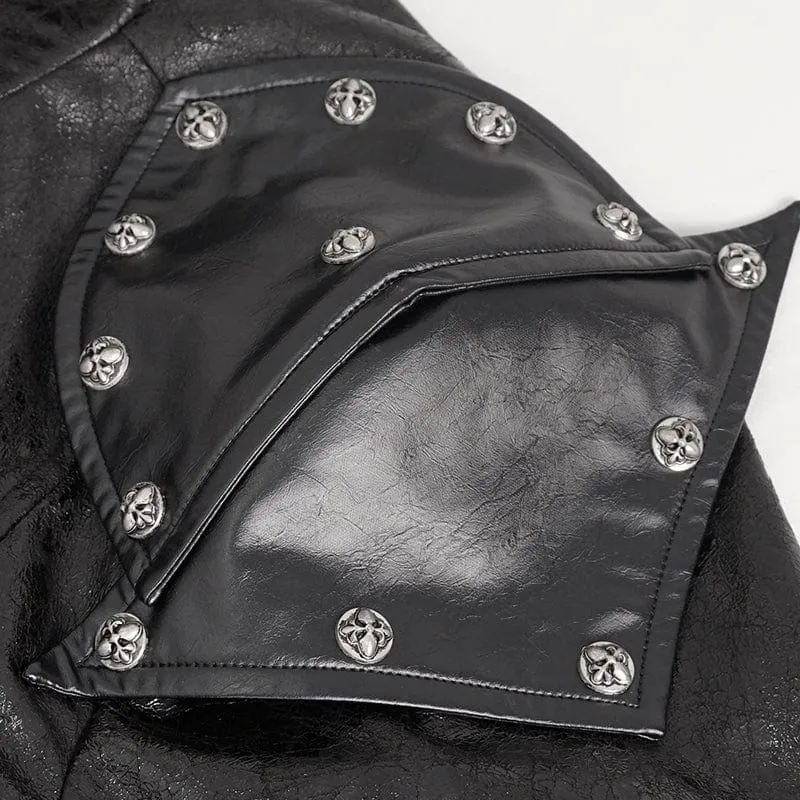 Herren-Punk-Mantel aus Kunstleder mit Stehkragen und mehreren Schnallen in Schwarz