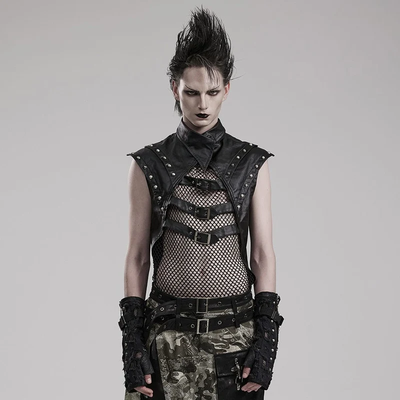 Herren-Weste aus Punk-Splice-Mesh-Kunstleder