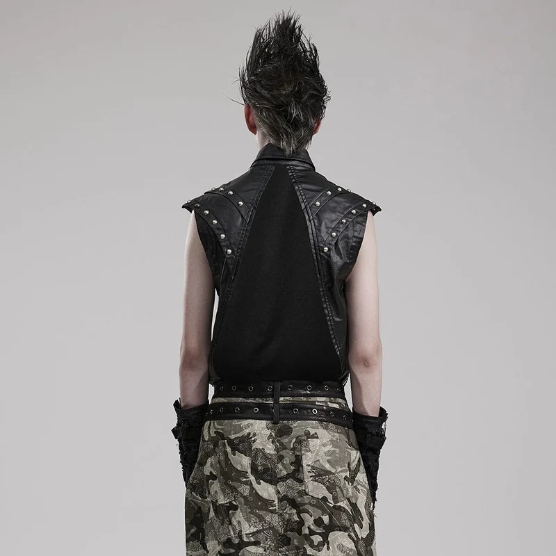 Herren-Weste aus Punk-Splice-Mesh-Kunstleder