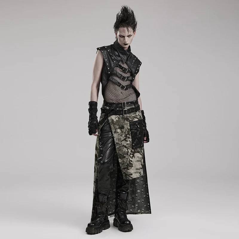 Herren-Weste aus Punk-Splice-Mesh-Kunstleder