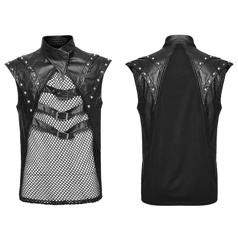 Herren-Weste aus Punk-Splice-Mesh-Kunstleder