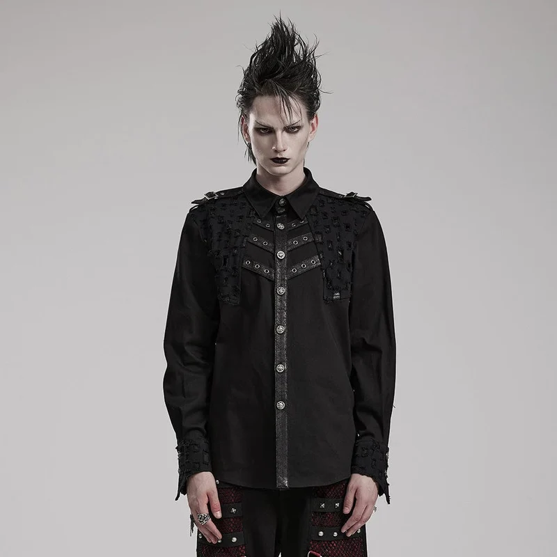 Herren-Punk-Hemd mit Cutout-Splice-Motiv