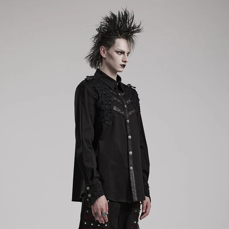 Herren-Punk-Hemd mit Cutout-Splice-Motiv