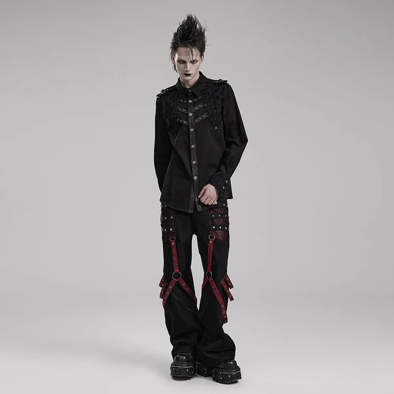 Herren-Punk-Hemd mit Cutout-Splice-Motiv