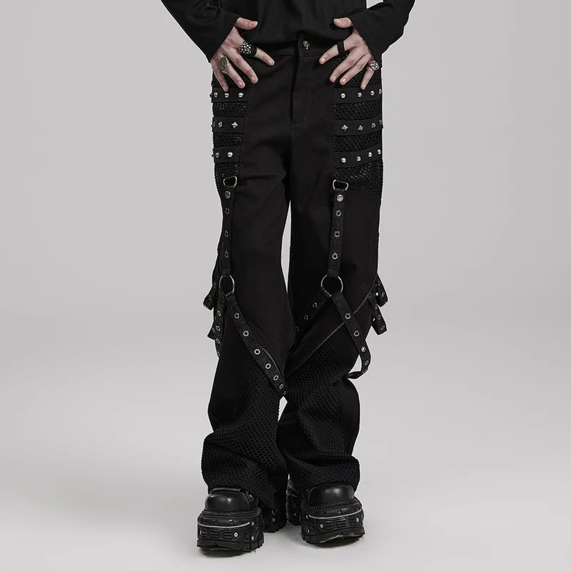 Herren-Punk-Mesh-Splice-Trägerhose