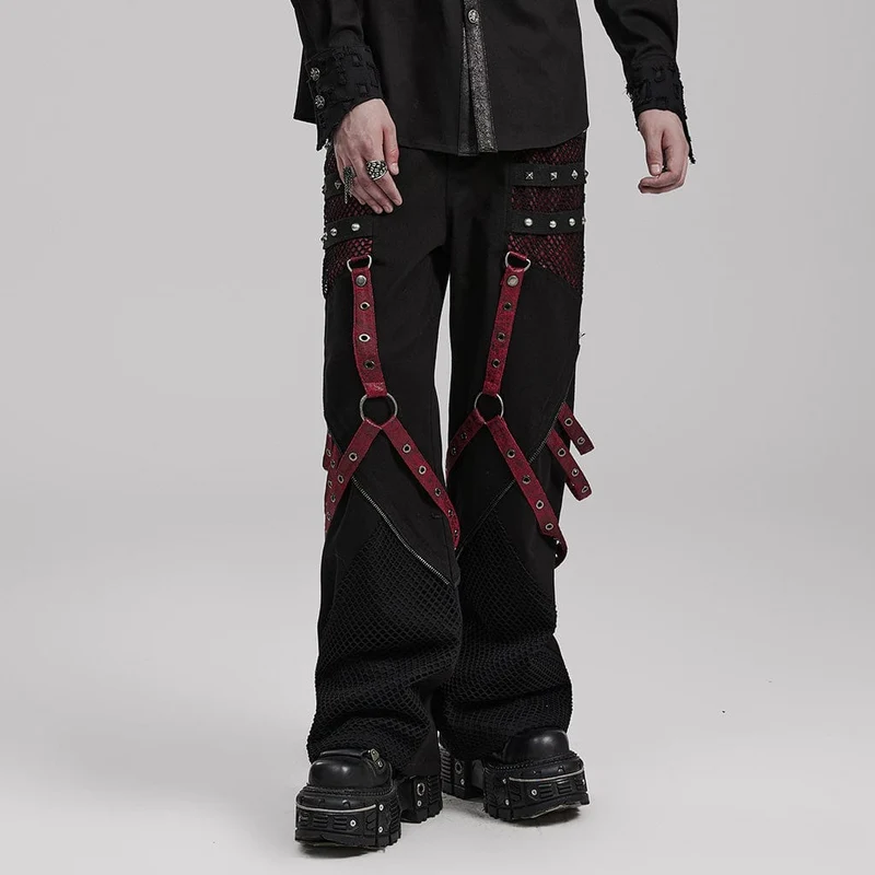 Herren-Punk-Mesh-Splice-Trägerhose