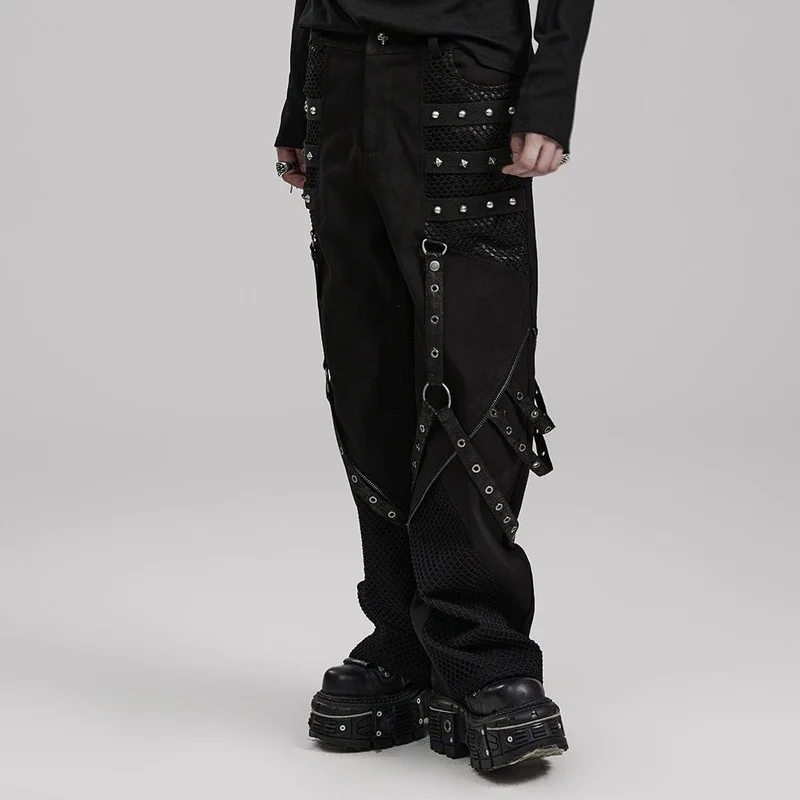 Herren-Punk-Mesh-Splice-Trägerhose