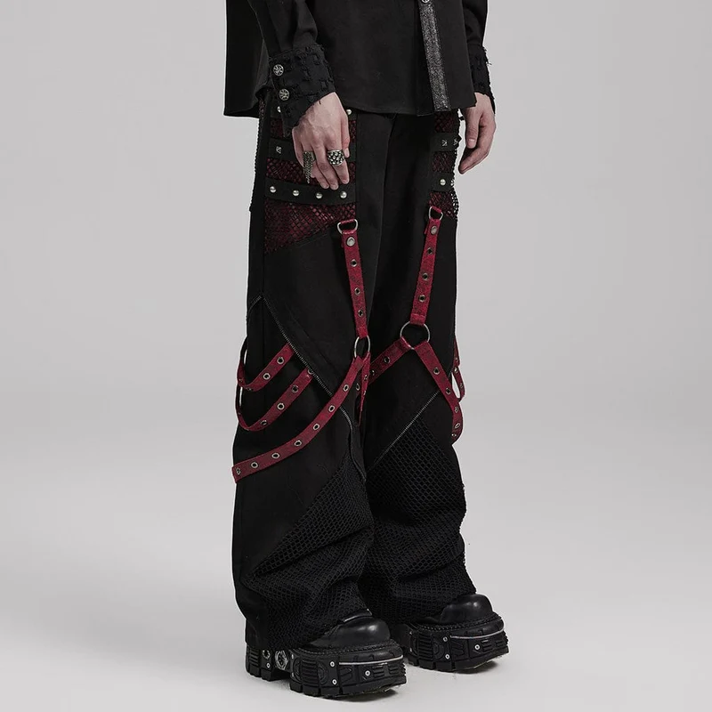 Herren-Punk-Mesh-Splice-Trägerhose
