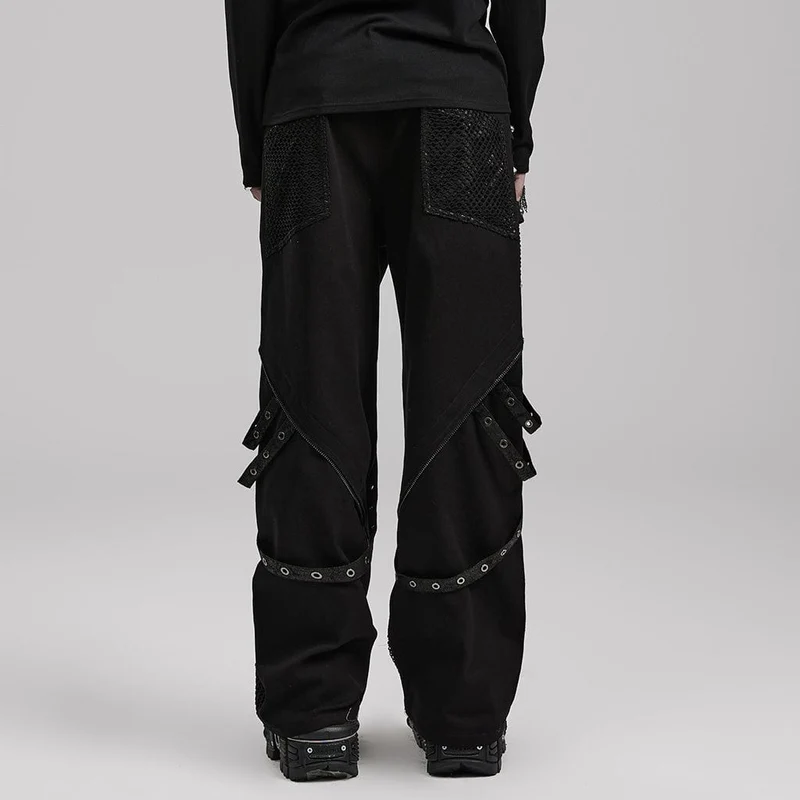 Herren-Punk-Mesh-Splice-Trägerhose
