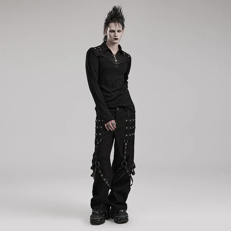 Herren-Punk-Mesh-Splice-Trägerhose