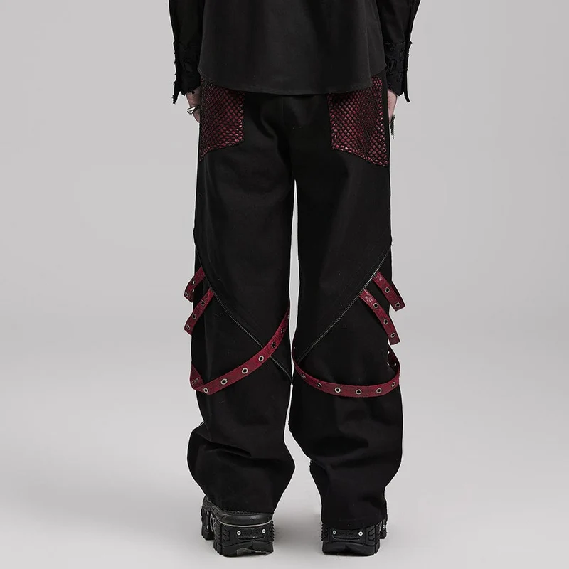 Herren-Punk-Mesh-Splice-Trägerhose