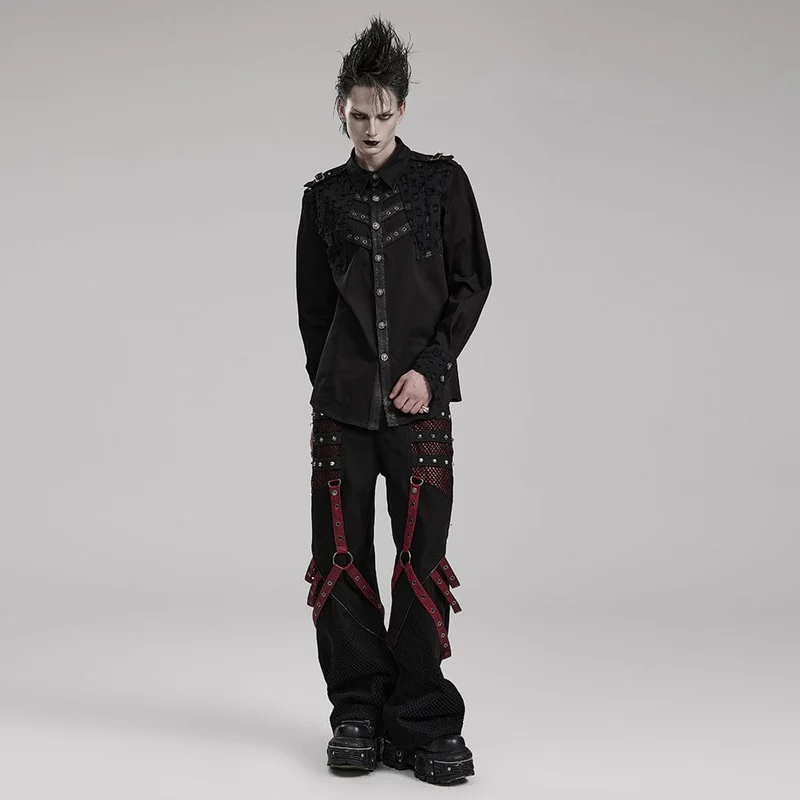 Herren-Punk-Mesh-Splice-Trägerhose
