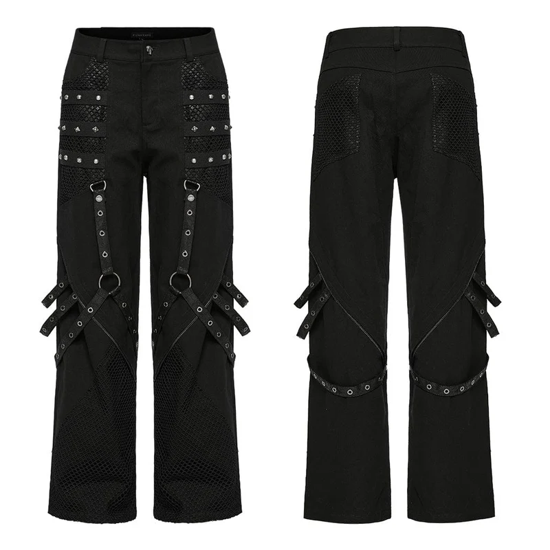 Herren-Punk-Mesh-Splice-Trägerhose