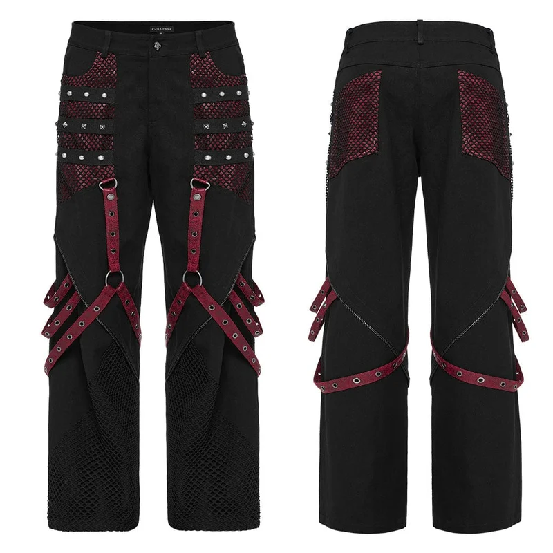 Herren-Punk-Mesh-Splice-Trägerhose