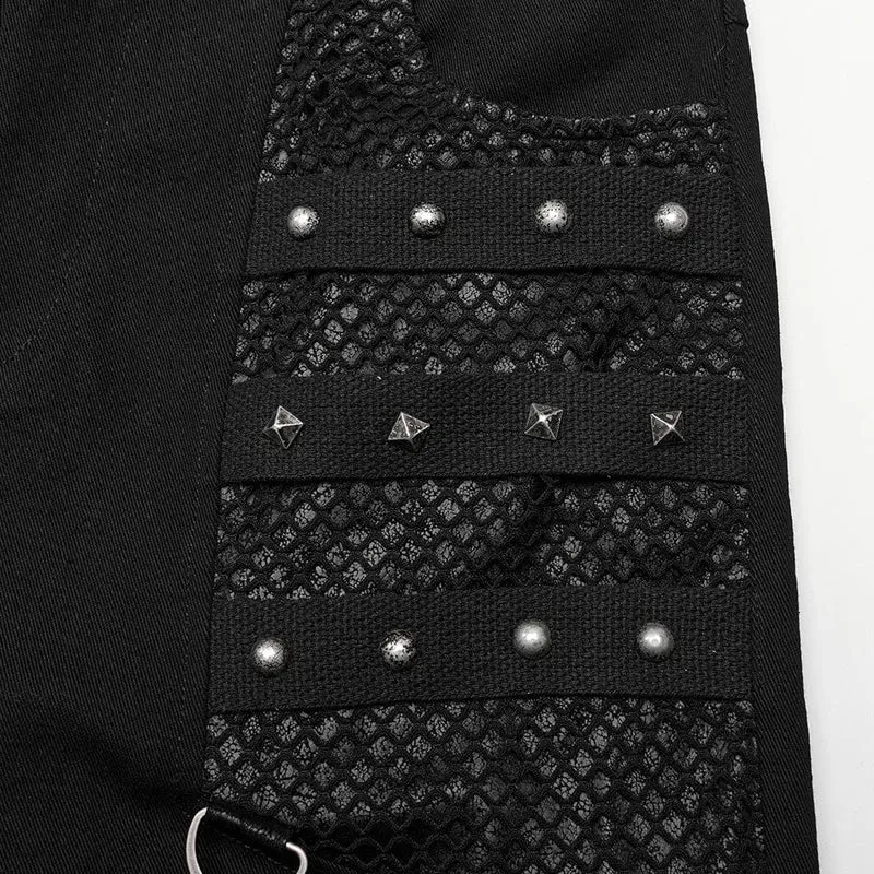 Herren-Punk-Mesh-Splice-Trägerhose