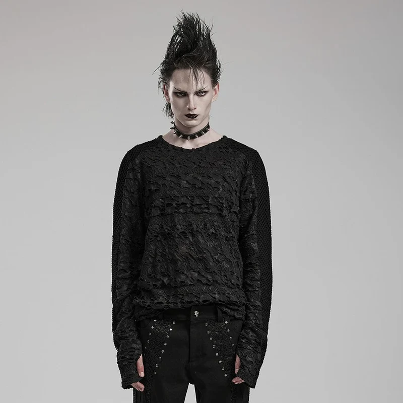 Herren Gothic Mesh Splice Langarmhemd