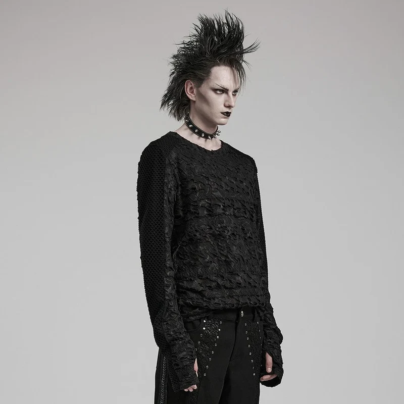 Herren Gothic Mesh Splice Langarmhemd