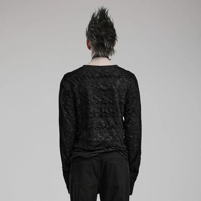 Herren Gothic Mesh Splice Langarmhemd