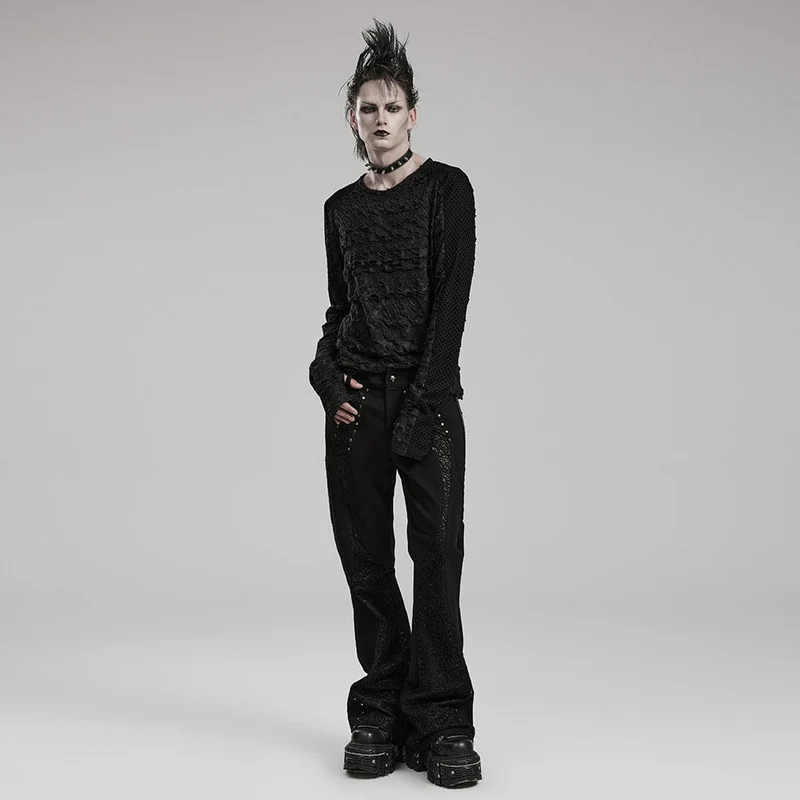 Herren Gothic Mesh Splice Langarmhemd