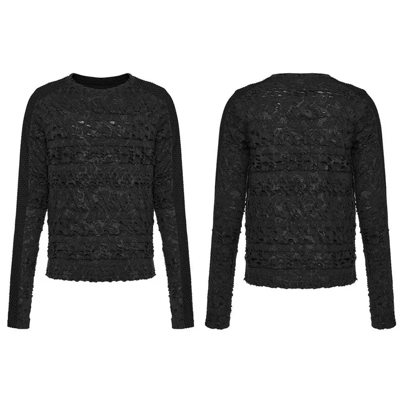 Herren Gothic Mesh Splice Langarmhemd