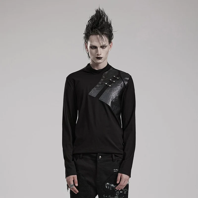 Herren-Punk-Kunstleder-Splice-Hemd