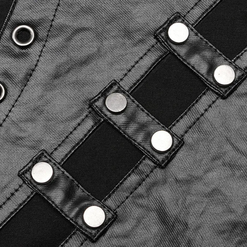 Herren-Punk-Kunstleder-Splice-Hemd
