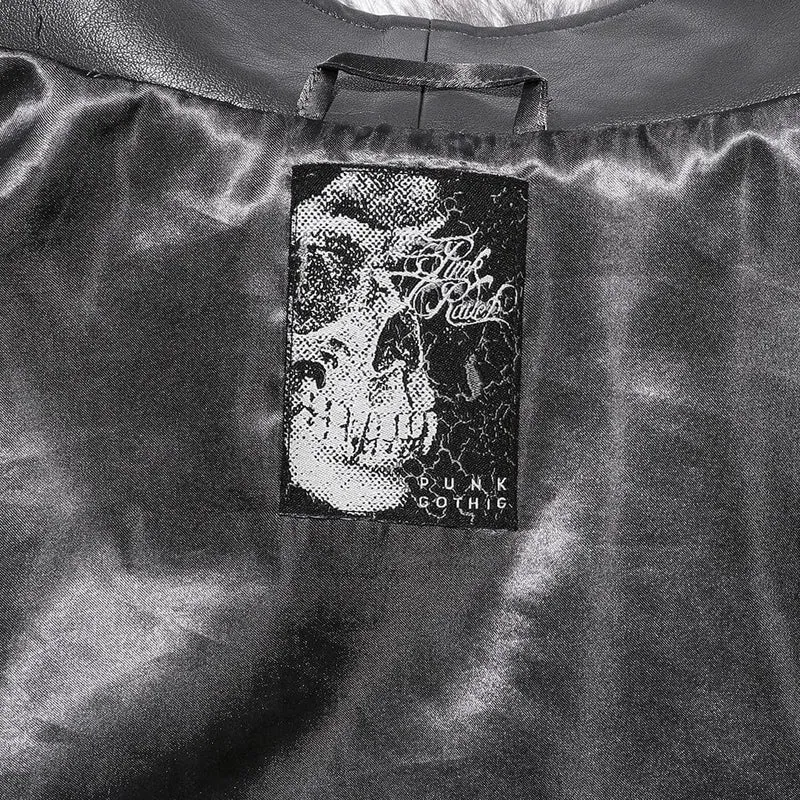 Damen-Gothic-Mantel aus Kunstfell-Spleiß-Kunstleder in Grau