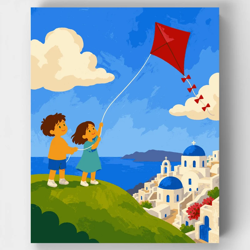 Santorini Kite Kids - Paint by Numbers Kit