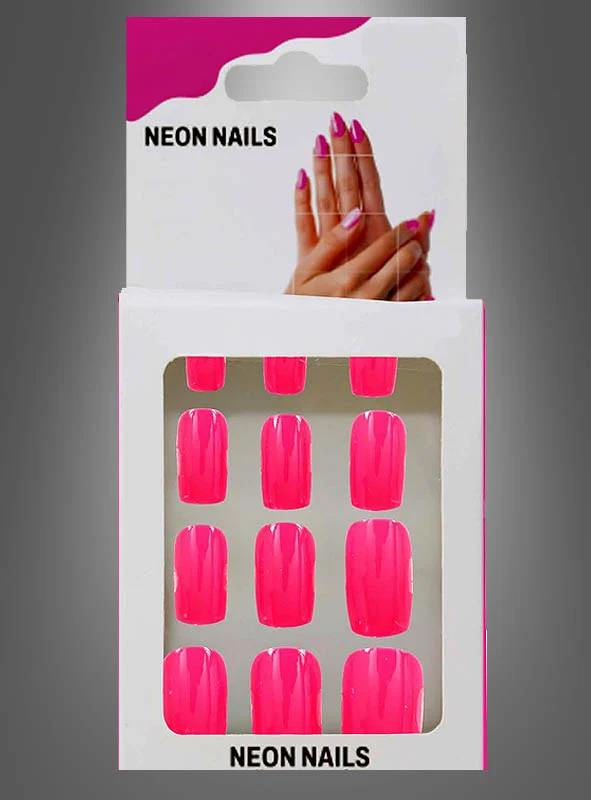 Neon Pink Nägel selbstklebend 12 Stück