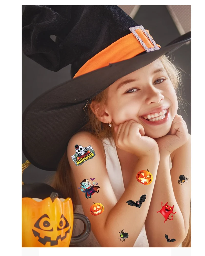Farbenfrohe Halloween Kindertattoos