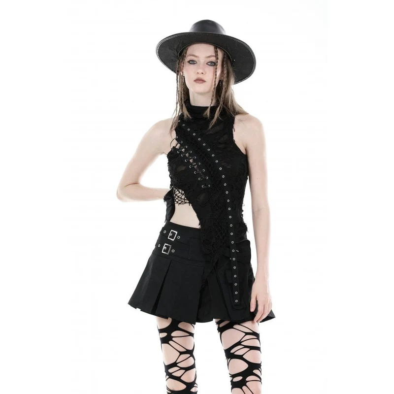 Punk-Tanktop mit unregelmäßigem Rollkragen und Rissen für Damen